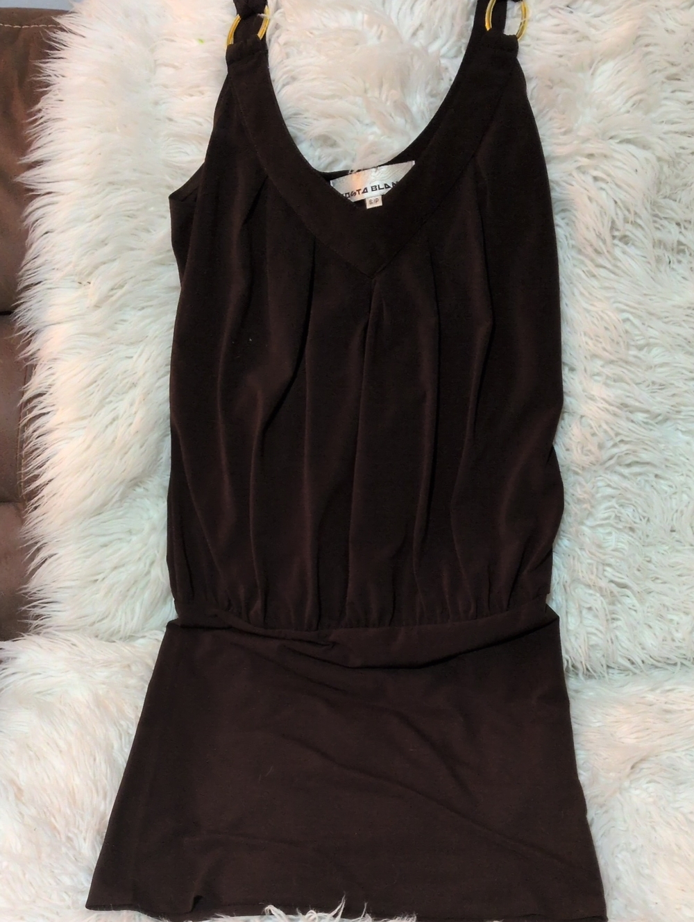 Costa Blanca Chocolate Brown  Drop Waist Dress with Gold Ring Accents